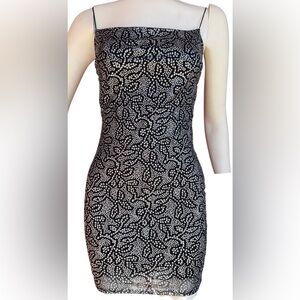 Spaghetti Strap Black & White Patterned Bodycon Dress